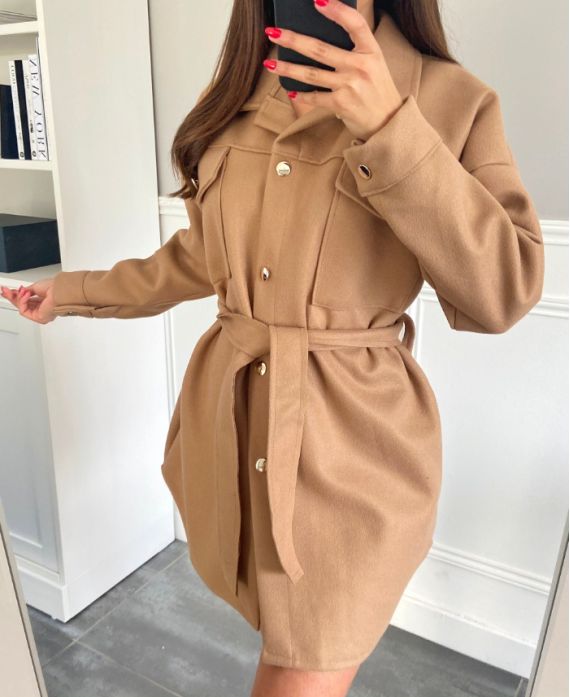 OVER-SHIRT EFFECT BELT COAT 2458 CAMEL