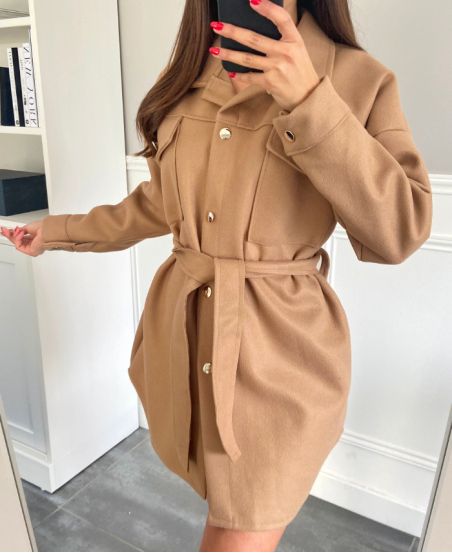 OVER-SHIRT EFFECT BELT COAT 2458 CAMEL