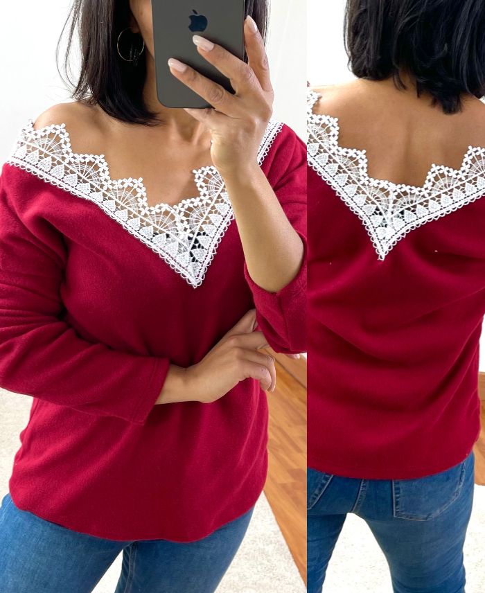 Uitverkoop Staan voor Vooruitgang ZOETE SWEATER KANT 1477 BORDEAUX - www.grossiste-pret-a-porter.com