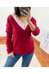 PULL DOUX DENTELLE 1477 BORDEAUX