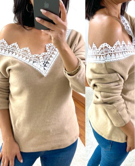 PULL DOUX DENTELLE 1477 BEIGE