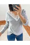 PULL DOUX DENTELLE 1477 GRIS