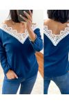 PULL DOUX DENTELLE 1477 BLEU MARINE