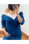 PULL DOUX DENTELLE 1477 BLEU MARINE