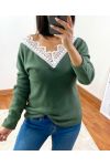 PULL DOUX DENTELLE 1477 VERT MILITAIRE