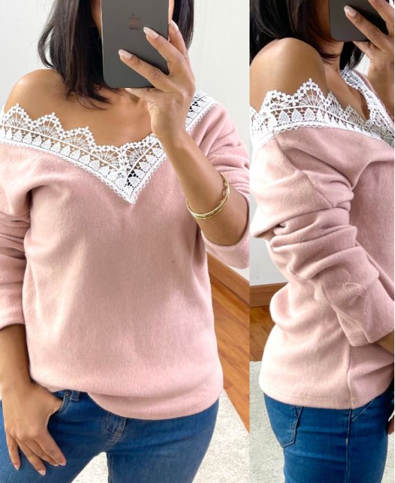 PULL DOUX DENTELLE 1477 ROSE