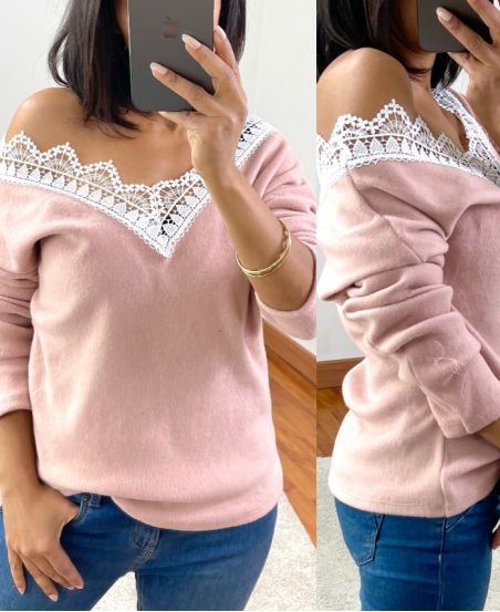 PULL DOUX DENTELLE 1477 ROSE