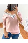 PULL DOUX DENTELLE 1477 ROSE