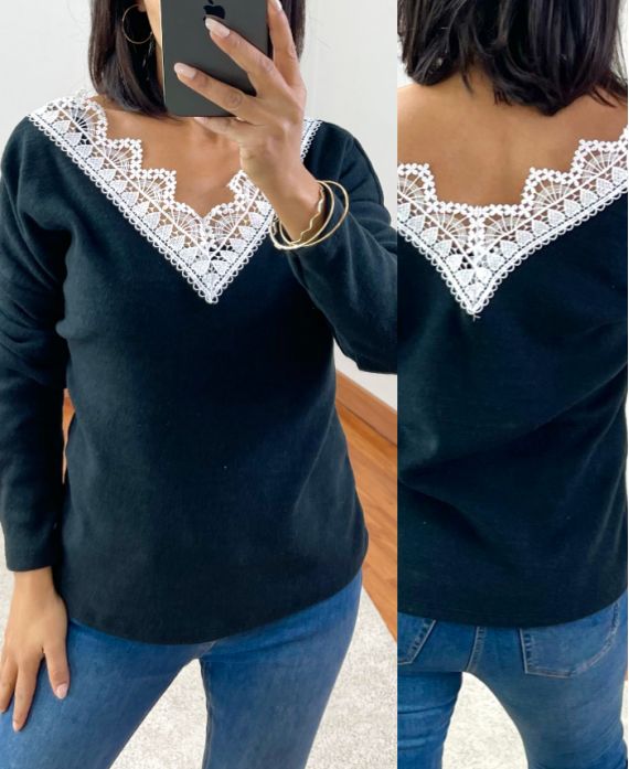 SWEATER SOFT LACE 1477 ZWART