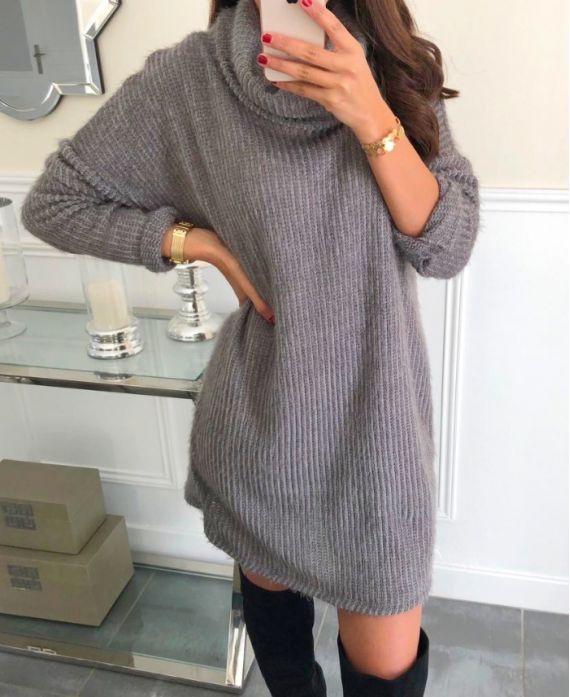 TUNIC DRESS ROLL NECK 9175 GREY