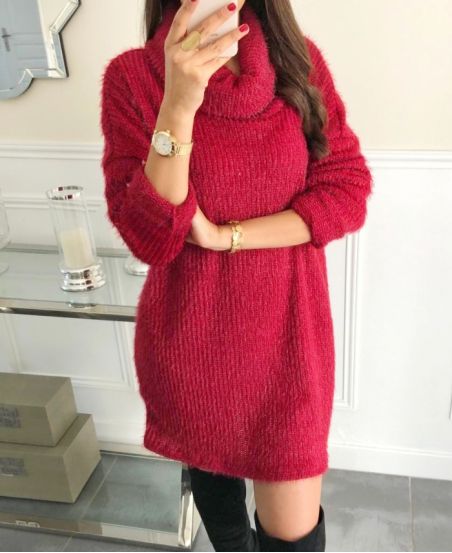 ROLL NECK TUNIC DRESS 9175 BURGUNDY