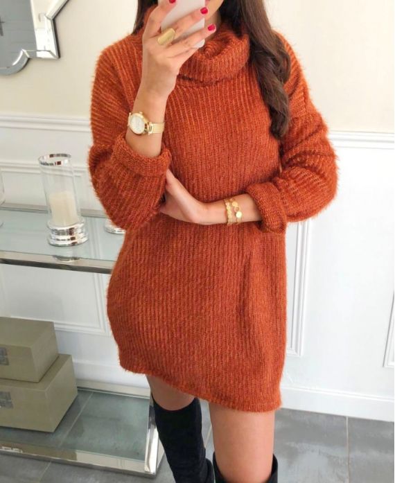 TUNIC DRESS ROLL NECK 9175 BRICK