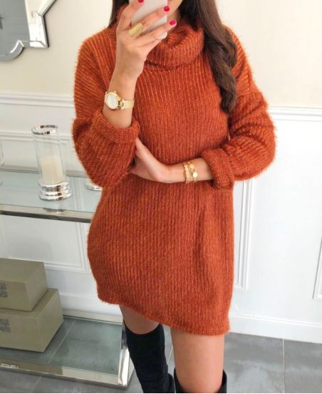 TUNIC DRESS ROLL NECK 9175 BRICK