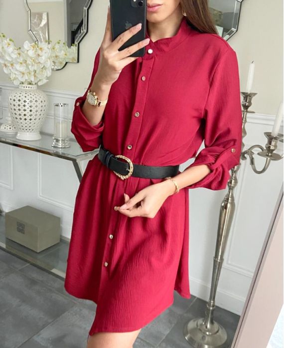 LOOSE SHIRT DRESS WITH BUTTONS 7993 BURGUNDY