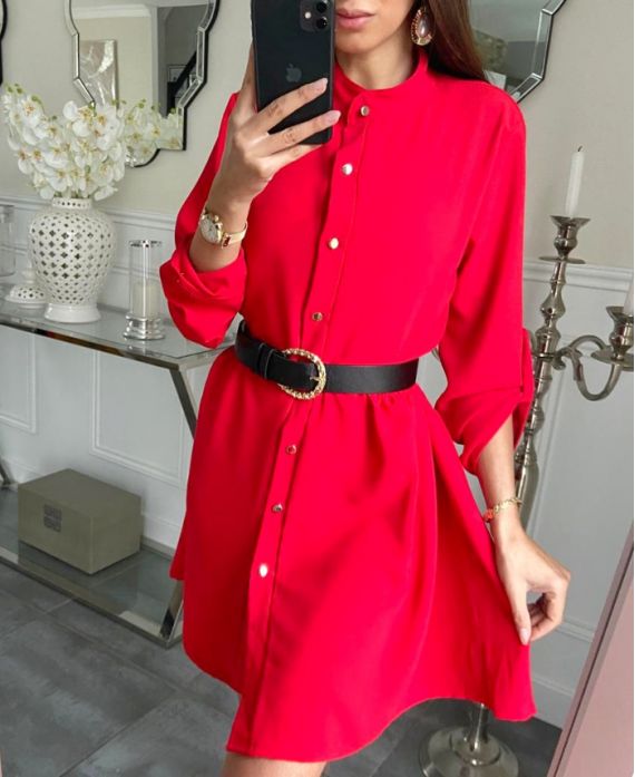 LOOSE SHIRT DRESS WITH BUTTONS 7993 RED