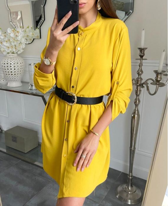 LOOSE SHIRT DRESS WITH BUTTONS 7993 MUSTARD