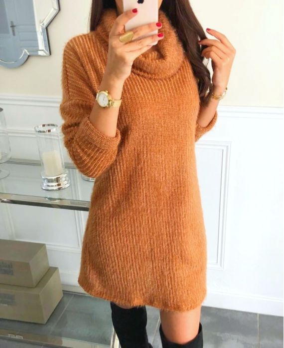 ROLL NECK TUNIC DRESS 9175 CAMEL