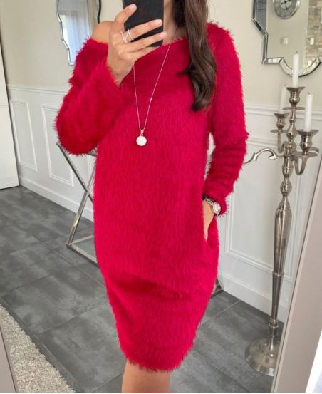 ROBE 2 POCHES + COLLIER OFFERT5417 ROUGE