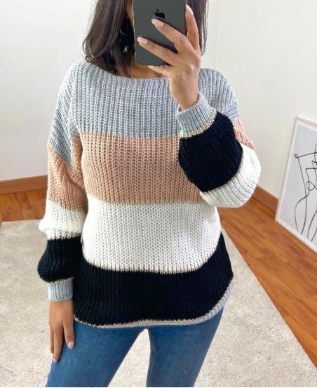 Szary wielokolorowy sweter z lurexem A07