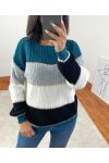 Niebieski wielokolorowy sweter z lurexem A07 