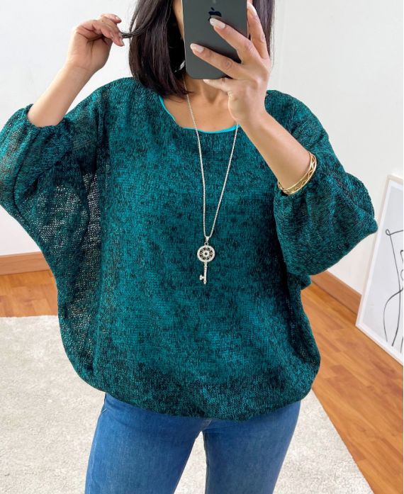 ELASTIC BASE SWEATER + NECKLACE 3680 GREEN