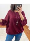 PULLOVER MIT ELASTISCHER BASIS + HALSKETTE 3680 BORDEAUX