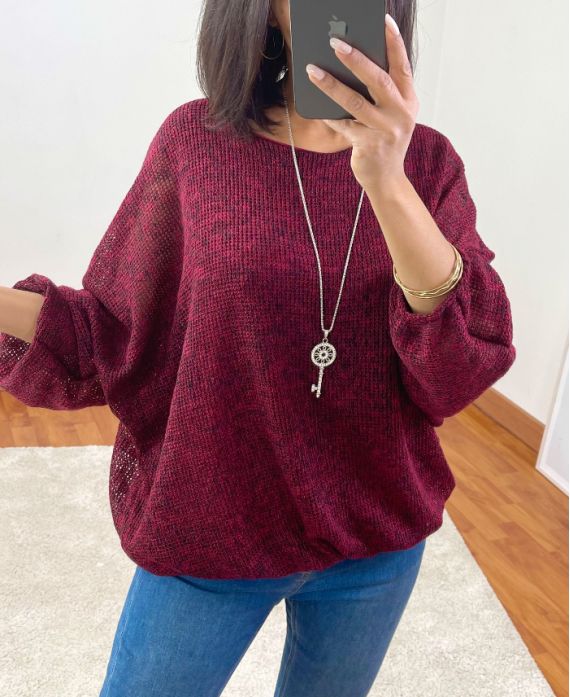 PULLOVER MIT ELASTISCHER BASIS + HALSKETTE 3680 BORDEAUX