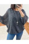 ELASTIC BASE SWEATER + NECKLACE 3680 BLACK