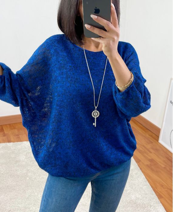 PULL BASE ELASTIQUE + COLLIER 3680 BLEU ROYAL