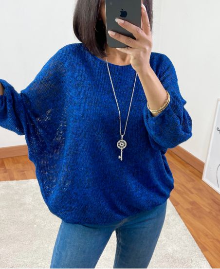 ELASTIC BASE SWEATER + NECKLACE 3680 ROYAL BLUE