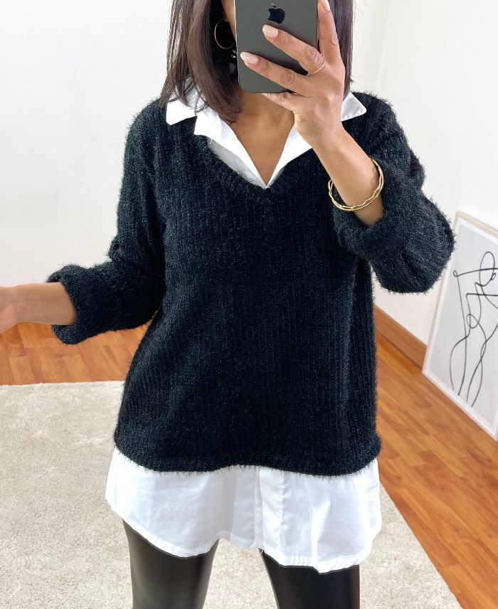 SWEATER SHIRT EFFECT 2 IN 1 9879 BLACK 