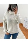 PULLOVER COL ROULE TORSADE A100 BEIGE