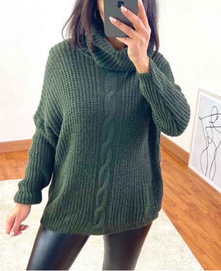 PULLOVER COL ROULE TORSADE A100 VERT MILITAIRE