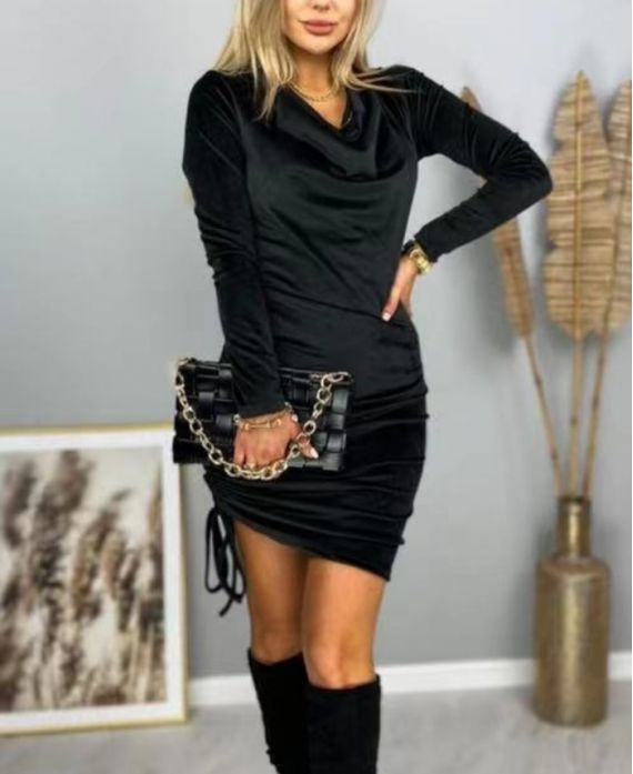ABITO DI VELLUTO NERO CON LACCI 21292 - www.grossiste-pret-a-porter.com
