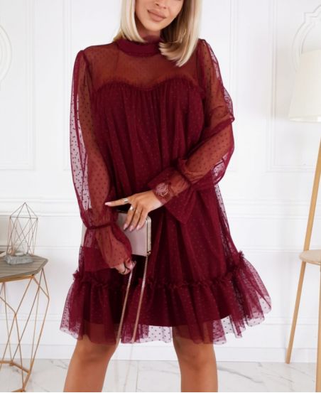 BURGUNDY TULLE EVENING DRESS 21326