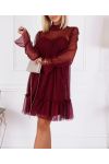 BURGUNDY TULLE EVENING DRESS 21326