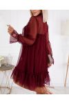 BURGUNDY TULLE EVENING DRESS 21326