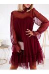 BURGUNDY TULLE EVENING DRESS 21326