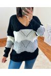 V-NECK PULLOVER AJOUR MULTI-COLOR BLACK R19A