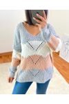 PULLOVER CON SCOLLO A V AJOUR GRIGIO MULTICOLORE R19A