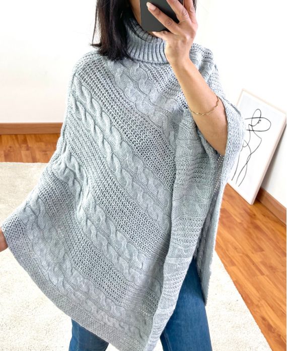 CAPE PONCHO MAILLE TORSADE A101 GRIS