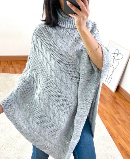 CAPE PONCHO MAILLE TORSADE A101 GRIS