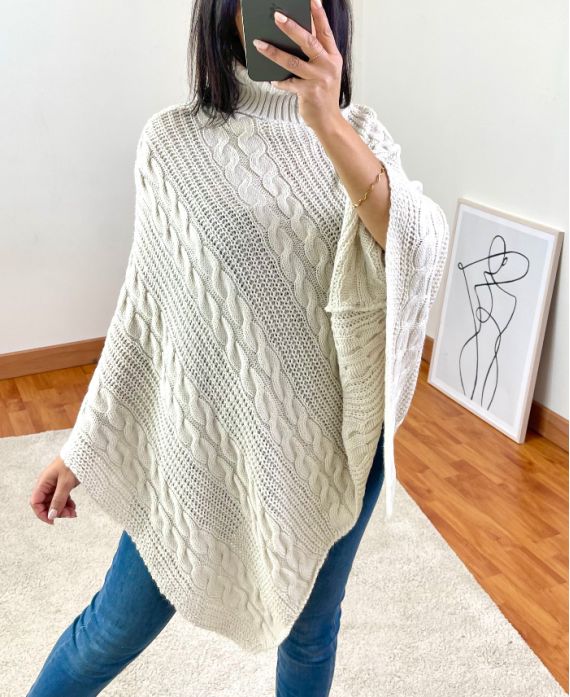 CAPE PONCHO MAILLE TORSADE A101 BEIGE