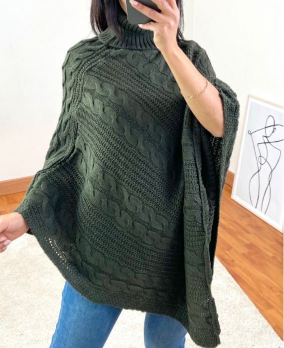 CAPE PONCHO MAILLE TORSADE A101 VERT MILITAIRE