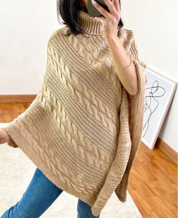 CAPE PONCHO MAGLIA INTRECCIATA A101 CAMMELLO