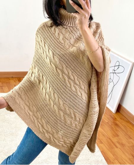 CAPE PONCHO MAGLIA INTRECCIATA A101 CAMMELLO