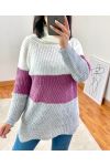 Fioletowy wielokolorowy sweter ze stójką A102