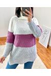 PULLOVER COL ROULE MULTI-COLORE A102 MAUVE