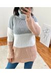 Wielokolorowy sweter ze stójką A102 w kolorze szarym