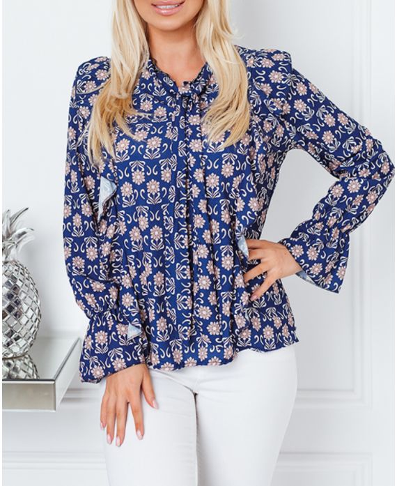 BLOUSE MET PRINT 9700I2 MARINEBLAUW